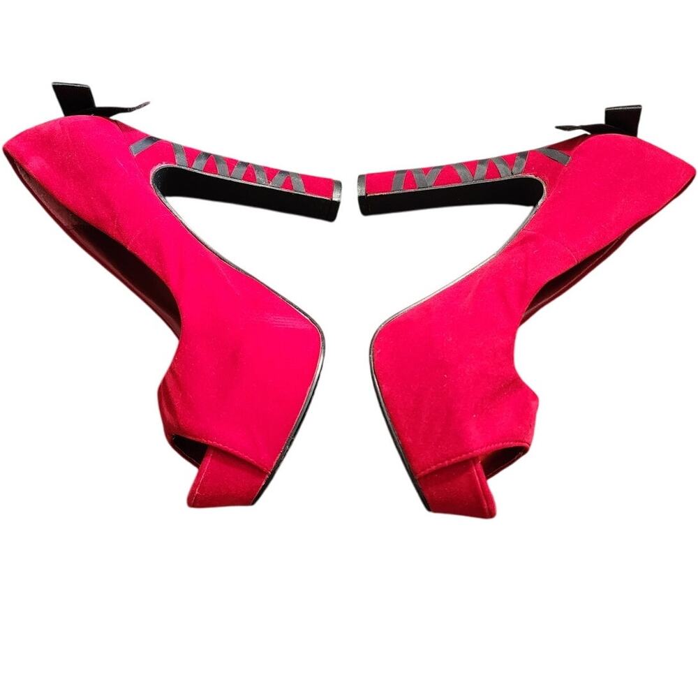 Qupid Red Black Bows High Heel Platform Pumps Size 7.5